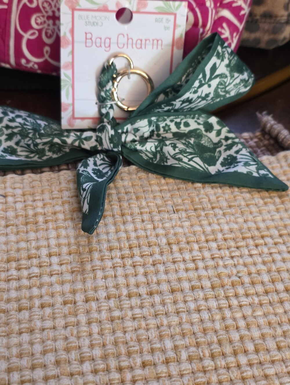 Green Printed Bag Charm Scarf Keyring